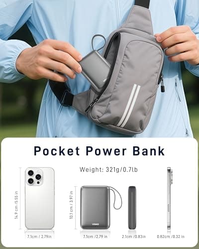 VINKO 20000mAh Fast Charging Power Bank, Small Power Bank with Built-in Cable, 22.5W USB C Portable Charger, Mini Battery Pack for iPhone 16 15 14 13 Samsung Galaxy Google Android (Gray) — view 4