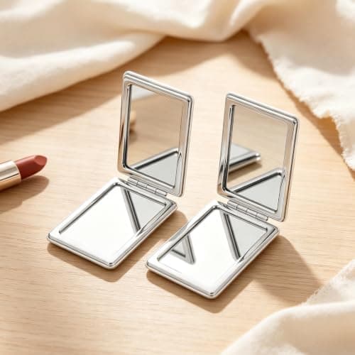 2pcs Compact Pocket Mirror with Leather Cover, Double Sided Folding — view 5