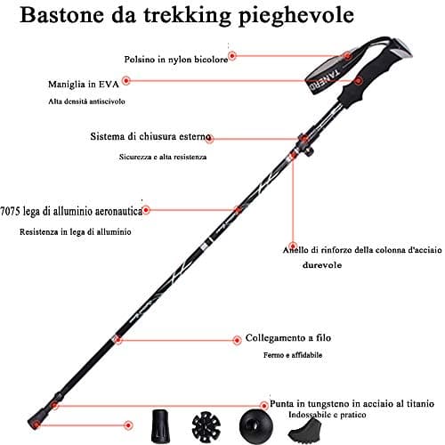 Folding Walking Pole, Trekking Pole, Breathable Cork Poles Trekking Anti-Shock Anti-Slip, Shockproof, Non-Slip for Nordic Walking, Mountaineering, Skiing, Trekking (1PCS) — view 2