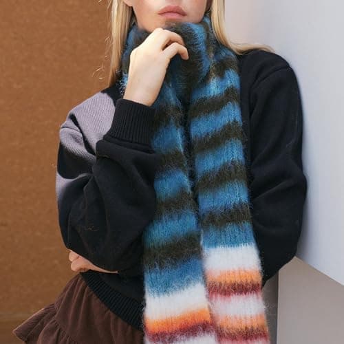 LAIOUSN Color Blocking Stripe Knit Scarf Soft Knitting Fabric Neckerchief Lightweight Unisex Winter Accessory for Family Travel Color Blocking Stripe Knitted Scarf — view 6