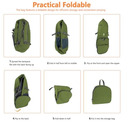 GUZHAIREN 30L Backpack Ultra Lightweight Packable Foldable Rucksack, Green — view 5