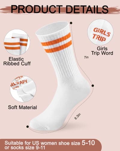 Hercicy 4 Pairs Girls Trip Themed Socks Girls Weekend Trip Gifts for Women Colorful Stripe Elastic Crew Socks for Weekend Travel Vacation Camping Bachelorettes Sisters Friends Bestie Party Favor — view 4