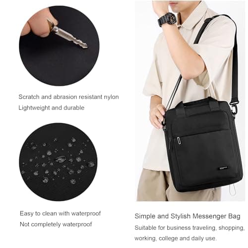 zhongningyifeng Men's 14-inch Laptop Shoulder Bag Nylon, Messenger Bag Business Waterproof Casual Black, Large Crossbody for Work Travel Outdoor — view 6