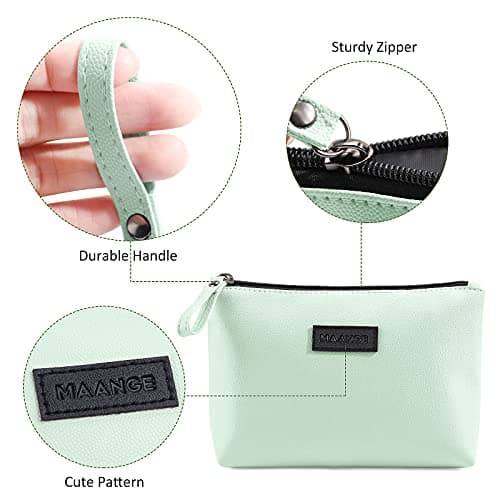 Small Cosmetic Bag for Purse MAANGE Small Makeup Bag Portable Travel Makeup Pouch Waterproof PU Leather Make up Bag with Handle Cute Versatile Zipper Pouch for Women (Green) — view 4