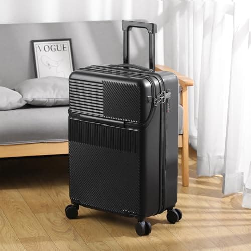 20 Inch Carry On Luggage with Cup Holder,Front Opening Suitcase Cabin Size — view 5