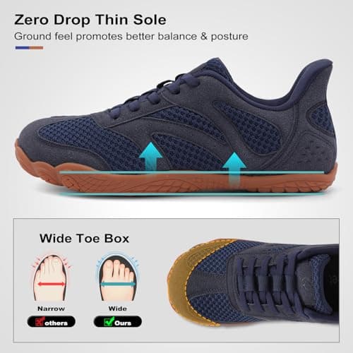 JOINFREE Barefoot Shoes for Men Wide Fit Walking Shoes Slip On Trainers Zero Drop Minimalist Shoes Lightweight Breathable Gym Training Casual Trainers for Daily Wear Navy Blue Size 9 — view 4