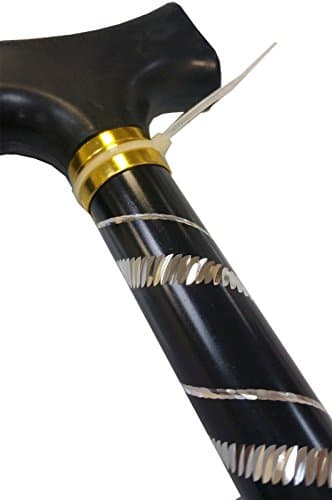 Deluxe Black with Silver Etched Engraved Flecked Stripes Pattern Ladies Adjustable Walking Stick Cane - 23" - 38.5" — view 2