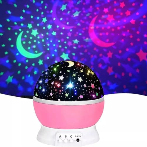 VORACIS Rotating Galaxy Star Projector Night Light for Kids Bedroom, 360° Star Sky & Moon LED Lamp, 8 Colour Light Modes, USB & Battery Powered, Portable Nursery Bedside Sleep Light, Pink — view 2