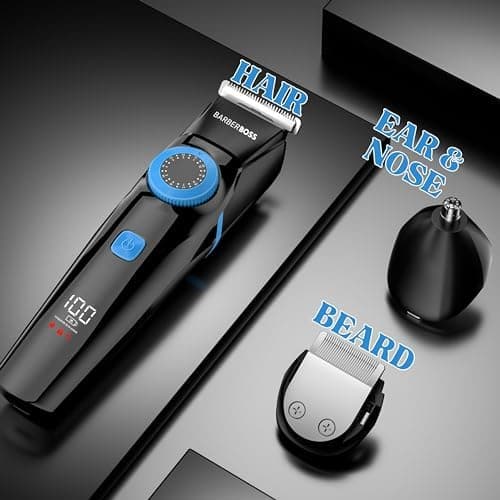 BarberBoss 3-in-1 Beard Trimmer, Hair Clipper & Nose Trimmer for Men, Waterproof Grooming Kit with Precision Blades, Adjustable Trim Lengths, USB Rechargeable, LED Display, Travel Case — view 2