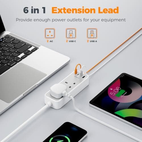 TESSAN 1.5M Extension Lead with PD 20W USB C Charger (4 USB Slots) — view 2