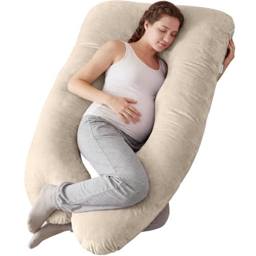 GRANDMA SHARK U-shaped Pregnancy Pillow, Full Body Maternity Pillow with Washable Velvet Cover for Back Hips Legs Support, Champagne — view 2