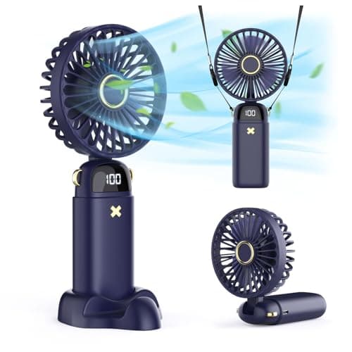 LapEasy Portable 3 in 1 Handheld/Neck/Desk Mini Fan, 5200mAh Battery Operated With LED Display, 5 Speed Personal for Travel, Makeup, Eyelash - Stylish for Kids, Girls, Women