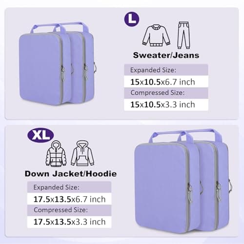 Extra Large Compression Packing Cubes for Travel Essentials, 2 Set Expandable Travel Cubes for Packing Compression Bags Luggage Suitcase Organizer, Purple — view 4