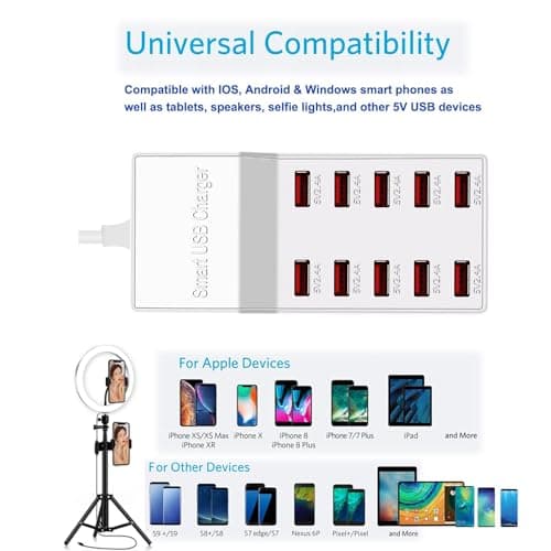 Balabaxer 10 port USB charging station, multi port charging station, suitable for smartphones, tablets, and other USB devices (white) — view 5