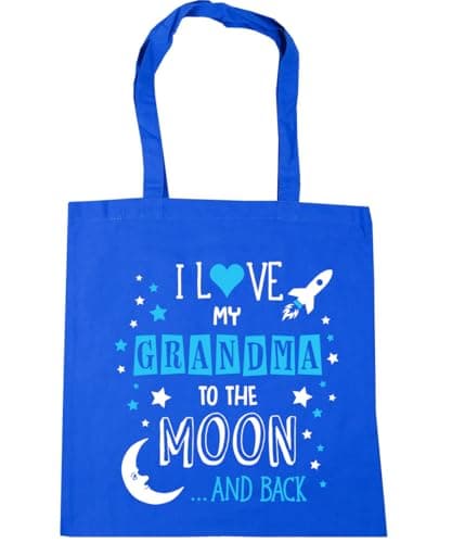 Hippowarehouse I Love My Grandma to the Moon and Back (Blue) Tote Shopping Gym Beach Bag 42cm x38cm, 10 litres