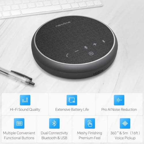 N newline Conference Speaker USB Bluetooth Microphone for PC, Noise Cancelling, 360°Voice Shooting 43 Hours Standby, Compatible with Zoom, Teams, Skype, Home Office — view 2