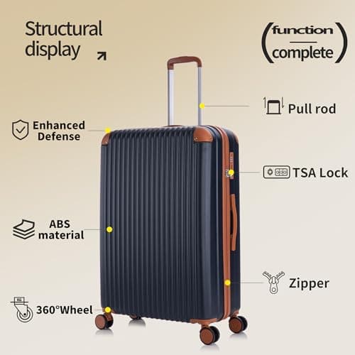 Rocklands London Suitcase Large 28 Inch Hard Shell Lightweight Checked Luggage with 360° Rubber Spinner Wheels Durable Travel Case Telescopic Handle, TSA Lock, Navy — view 3