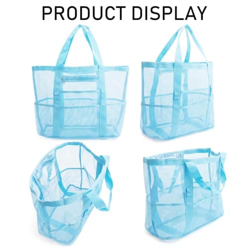 WSXQAZ Mesh Beach Bag for Men and Women, Lightweight Large Tote Bag, Beach Tote Bagg, Pool Bags, Foldable Waterproof and Sandproof Mesh Handbag For Gym School Shopping Travel Daily Use — view 3