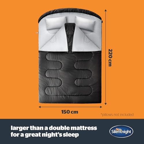 Silentnight SoftFill Adult Double Sleeping Bag - 3 Season Lightweight Soft Cosy Warm Mummy Sleeping Bag for Spring Summer Camping Hiking Outdoor Travel for Warm and Cold Weather - 190x30x150cm, Black — view 3