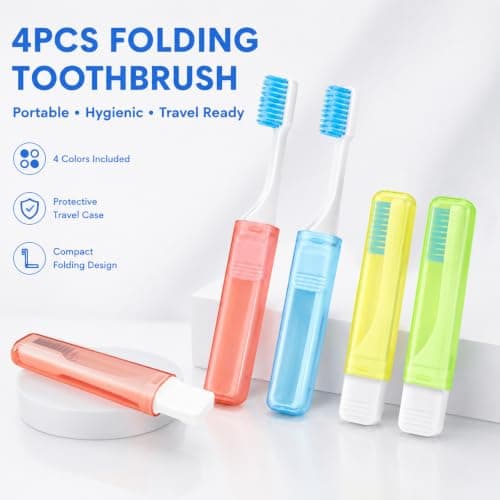 4-Piece Travel Toothbrush Set, Portable Folding Toothbrush, Lightweight Soft Tooth Brush for Adults & Children, Camping, Office, School — view 2