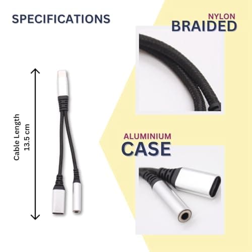 AJPARTS UK USB-C to 3.5mm Jack + Charging Splitter Cable – Short Adapter for Headphones + Power – Ideal for Travel, Car, Work & Gaming – 13.5cm SILVER (2 Pack) — view 4