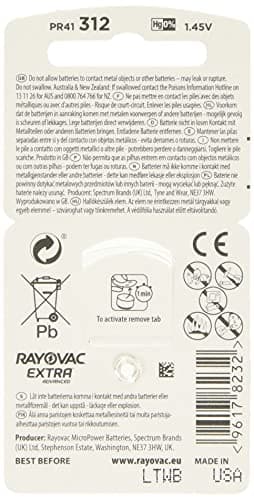 Rayovac Extra Advanced Hearing Aid Batteries, Size 312, Brown Tab, PR41, Pack of 60 - Frustration Packaging — view 2