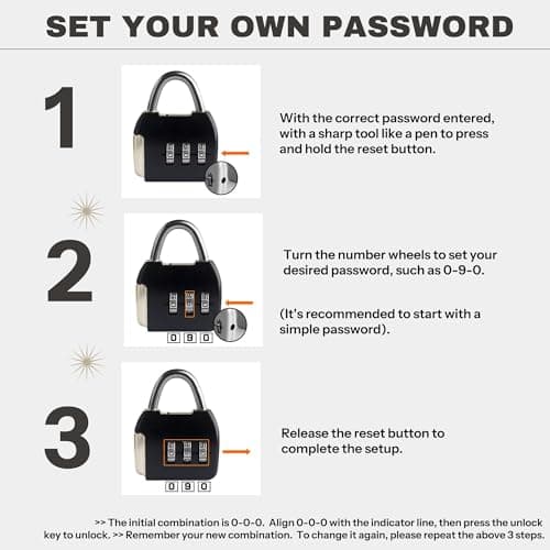 UP Security Small Combination Lock, 3 Digit Combination Padlock, Travel Luggage Locks, Combo Lock with Code for Suitcase, Mini Locker, Bag, Tool Box, Backpack Zipper (Black+Black, 2-Pack) — view 5