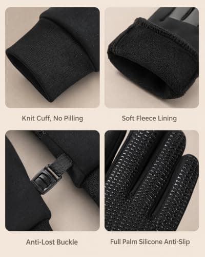Vinuwu Winter Thermal Gloves for Men Women, Waterproof Anti-Slip, Black — view 3