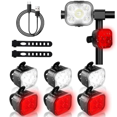KunHe 4 Pack Bike Lights for Night Riding USB Rechargeable Bike Lights Front and Rear 8+12 Modes Bike Light Set Bicycle Lights Headlight and Taillight Easy to Install