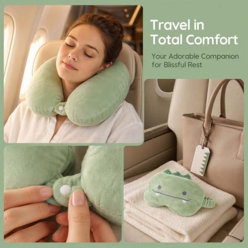Elovara Soft U Shaped Airplane Pillow for Travel with Cute Sleep Eye Mask — view 3