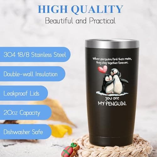 Livole You Are My Penguin 20oz Double Walled Insulated Travel Mug, 600ml, Black, Stainless Steel, Valentine Gifts for Him, Boyfriend, Husband — view 5