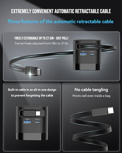65W Retractable Travel USB C Charger, 3-Ports Foldable Travel Adapter Plug Converter with UK/EU/AU Plugs, Fast Charging for Laptop, for Macbook Pro/Air, for iPhone 17/16/15 series, iPad Pro/Air, Black — view 5