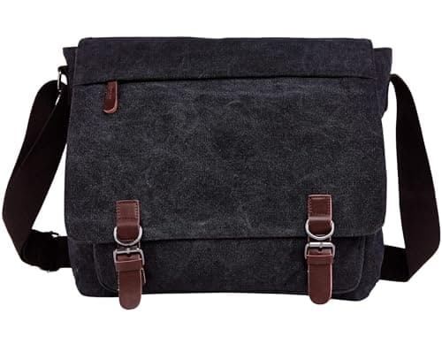 WTiger Canvas Messenger Bag, 15.6 Inch Laptop Shoulder Bag for Men & Women, Canvas Crossbody Bag with Magnetic Buckle & Multiple Pockets, Vintage Satchel for Work, School & Travel — view 3