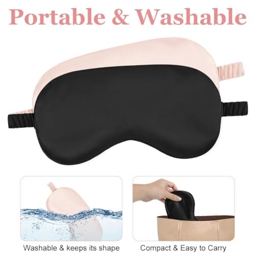 HOTUT Sleep Mask, 2 Pack Silk Sleep Mask for Side Sleepers, Ultra Soft & Comfortable Silk Eye Sleep Shade Cover, Light-Blackout Design & Zero Pressure, Travel Eye Covers for Men, Women (Black, Pink) — view 4