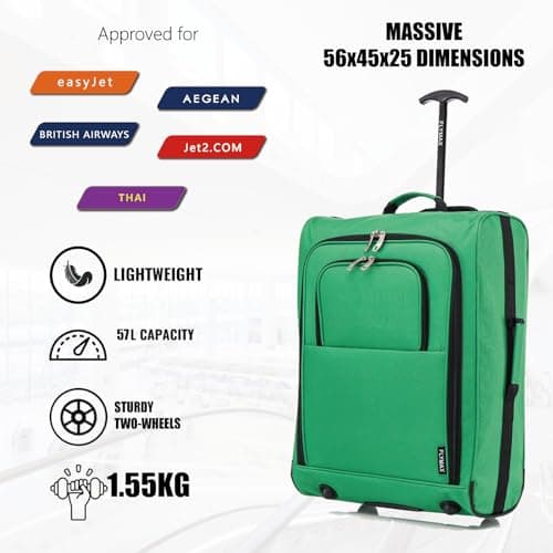56x45x25 Easyjet Cabin Bag Hand Luggage Approved Cabin Case Lightweight Suitcase Also Approved for BA Jet 2 1.5kg 57L Green — view 6