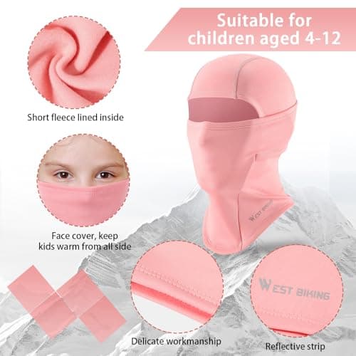 AYPOW Kids Winter Thermal Balaclava, Multifunction Windproof Warm Ski Mask Cycling Full Face Cover Under Helmet Hat with Neck Warmer, for 4-12 Years Boys Girls Children Winter Outdoor Sports Pink — view 4