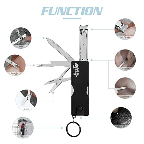 OUTU Keychain Nail Clippers Multitool, 8 in 1 EDC Utility Tool with Nail Clipper, Scissors, Tweezers, Gifts for Him Men Husband Dad Boyfriend (Black) — view 2