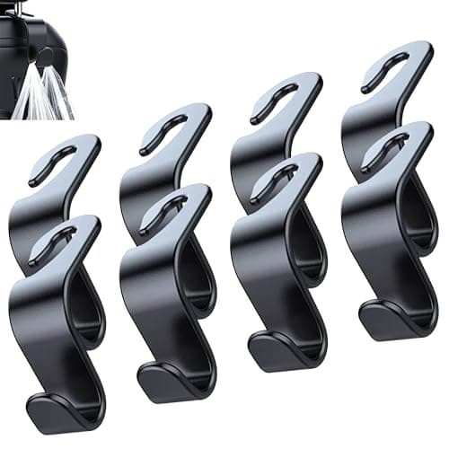 MCOTOP Car Seat Headrest Hook 8 Pack, Organizer Universal for Handbag/Purse/Gym Bag/Hat/Baby Gear/Groceries Car Accessories, Car Back Seat Headrest Hook, for Women Road Trip ssentials (Black)