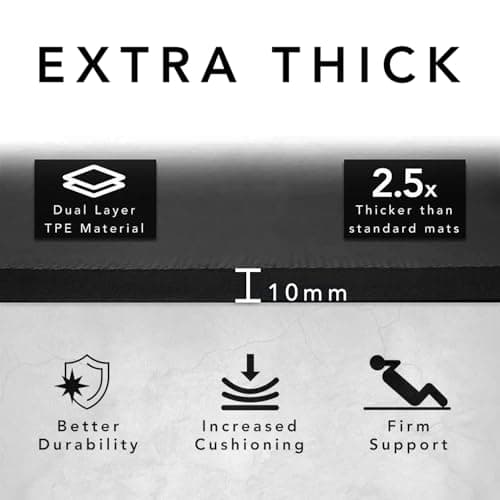 Large Exercise Mat - 10mm Extra Thick Yoga Mat & Workout Mat, 183cm x 80cm — view 3