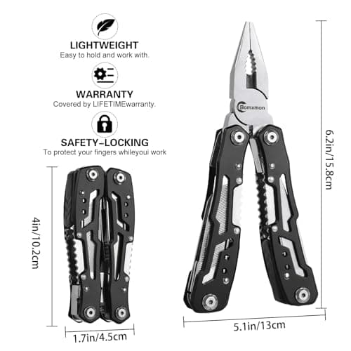 Multitool Pliers 13 in 1, Stainless Steel Multi Tool Pliers Pocket Knife with Safety Lock for Camping Survival Hiking DIY Gifts for Men — view 2