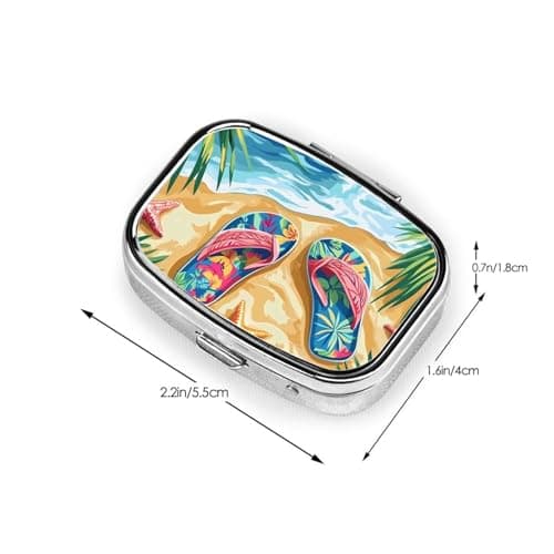 Summer Flip-Flops Square Pill Box Mini Metal Travel Medicine Organizer 2 Compartments Pocket Portable Small Storage Case — view 3