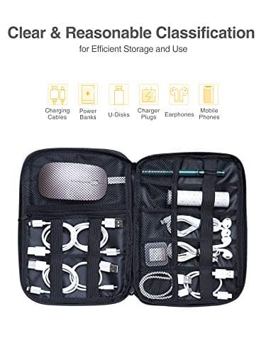 Luxtude Electronics Travel Organiser, Compact Cable Organiser Bag, Portable Cable Tidy Bag, Travel Cable Case Tech Organiser Pouch for Electronic Accessories, USB, SD, Charger, Drive — view 3
