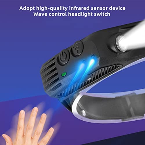 ANTUK Head Torch Rechargeable, 230° Wide Beam LED Headlamp with Motion Sensor, 2 Modes, Waterproof Lightweight Headlight for Running/Camping/Hiking/Fishing (1, 3 Front Led Lichtleiste) — view 4
