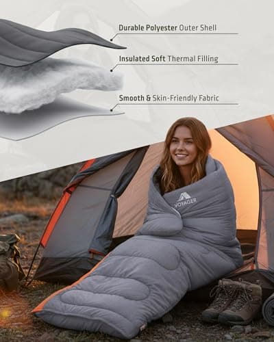 Voyager Sleeping Bag for Adults – Lightweight & Compact, Waterproof, 3-4 Season Warm & Cold Weather, Machine Washable, Ideal for Camping, Hiking & Backpacking, 220x30x80cm — view 4