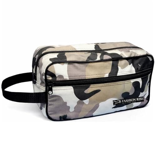 Water-Resistant Toiletry Bag for Men & Women - Lightweight Travel Wash Bag with Multiple Compartments, Compact Dopp Kit Cosmetic Organizer, Durable Nylon Shaving & Makeup Storage Case (Camo Grey)