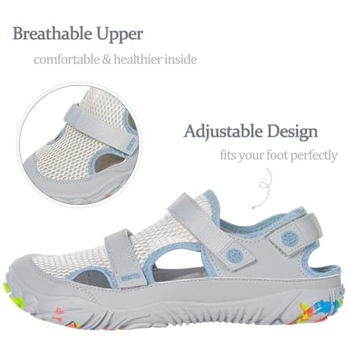 Hsyooes Men's Sports Sandals Women's Hiking Sandals Orthopedic Walking Shoes Summer Trekking Beach Water Shoes Arch Support Adjustable Outdoor Grey 9UK=43EU — view 2
