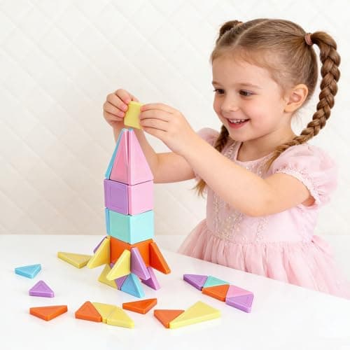MEESHEEP Travel Magnetic Tiles for Girls 42PCS Mini Travel Set with Tin — view 4
