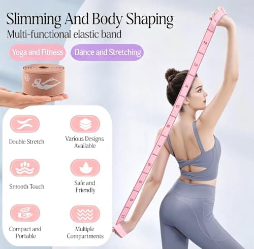 Elastic Yoga Stretching Strap with Loops, Pilates, Ballet, and Physical Therapy Stretching Bands for Flexibility, Leg Stretching, and Exercise (Mocha Brown) — view 5