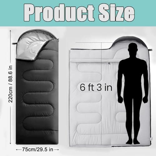 Sleeping Bag Ultralight Adult Compact Hooded Blanket, for 3-4 Seasons, 210cm x 75cm Small Packed Size, Water-resistant, Polyester, Thick and Warm, Snap Closure for Outdoor Camp Hike Travel (Black) — view 2