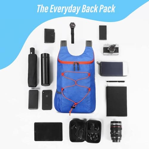 Sahunfri 2 Pcs Ultra Lightweight Backpack, Foldable Backpack Water Resistant Travel Rucksack, Multi-Functional Foldable Backpacks Womens Men For Camping, Hiking, Biking (Black Royal-blue) — view 4